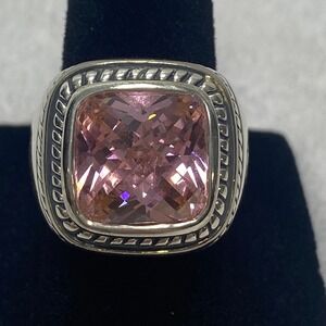 Sterling‎ Silver 925 Cushion Cut Pink Gemstone Statement Ring Size 7